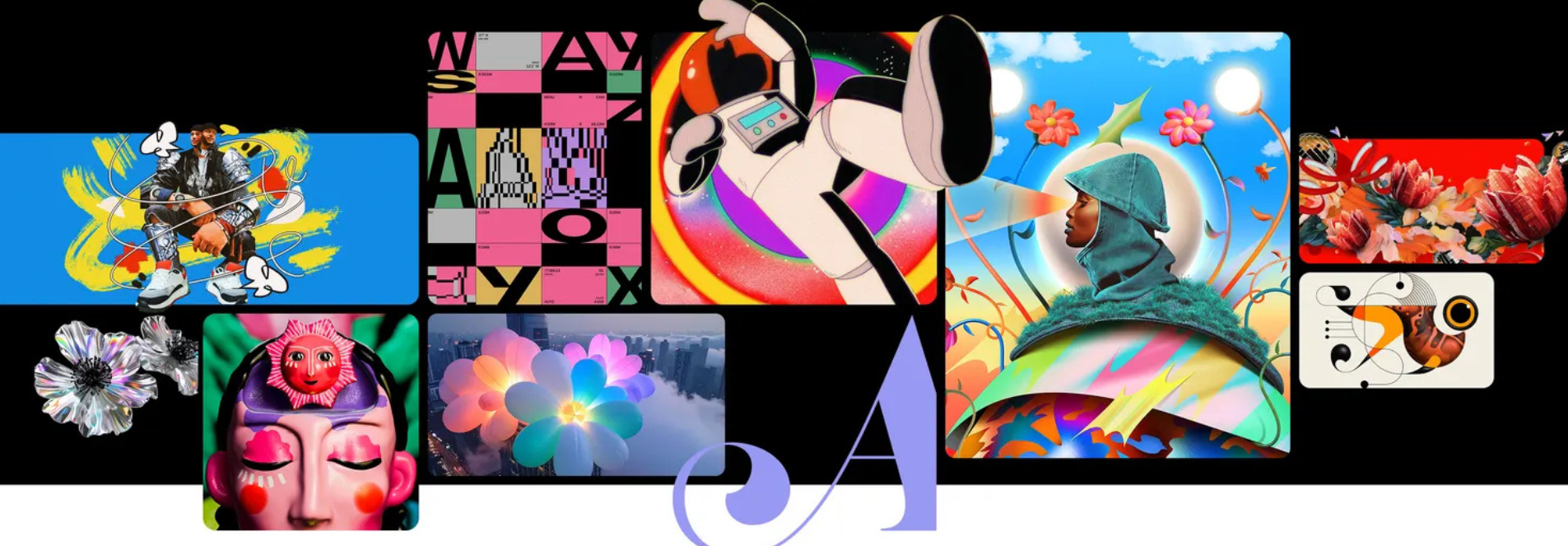 A collection of images from Adobe, colourful and abstract.