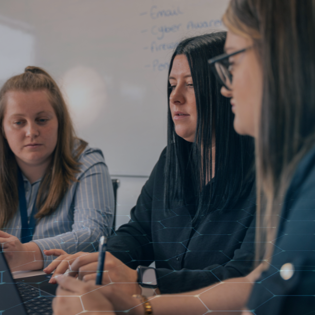 Millgate team members in training session about cyber security in Sheffield head office 
