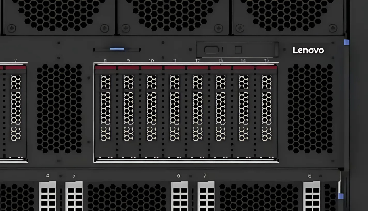 A close up of a Lenovo server.