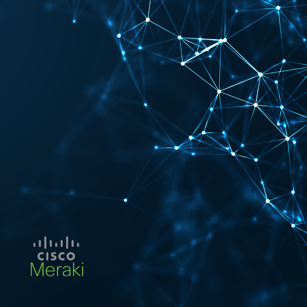 Cisco Meraki logo on a dark blue banner
