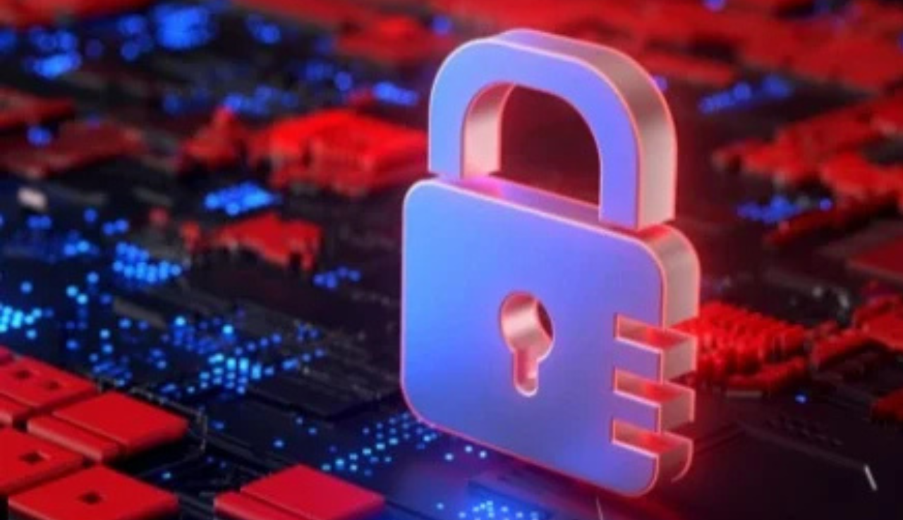 A padlock sat on a motherboard.