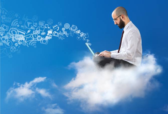 man working on cloud