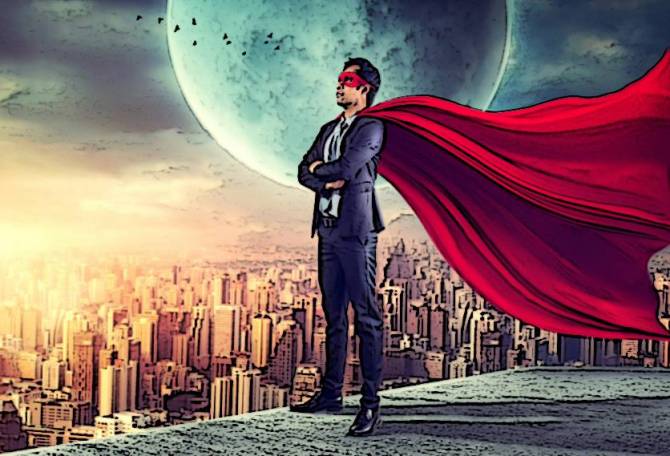 Businessman with superhero cape